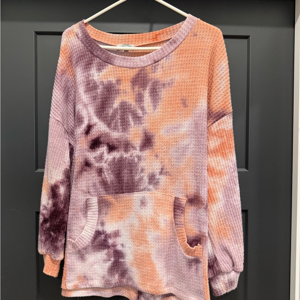 Tie-Dye Long Sleeve Waffle Knit Top